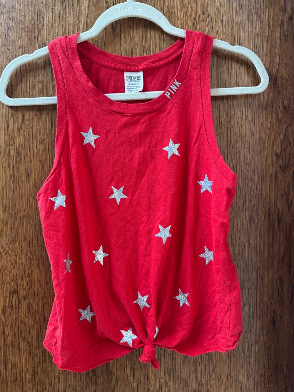 PINK Victoria's Secret Red Star Print Tie-Front Tank Top